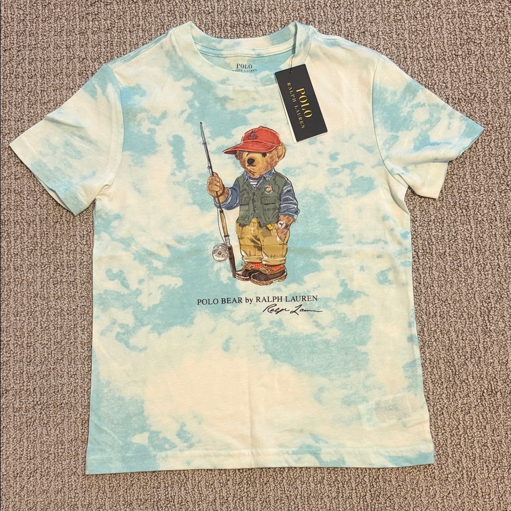 Polo Bear Ralph Lauren Polo Bear Tie-Dye Tee in Blue and Cream